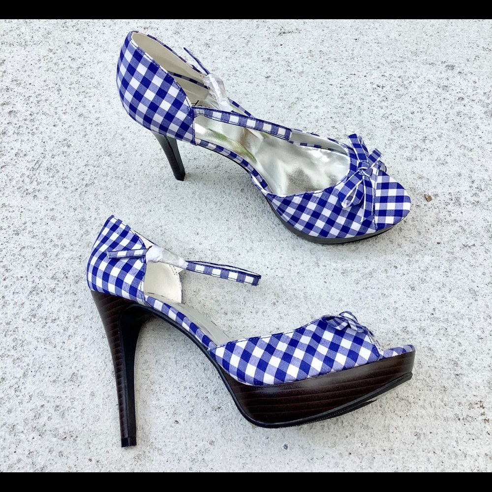 Blue and White Gingham Sandals